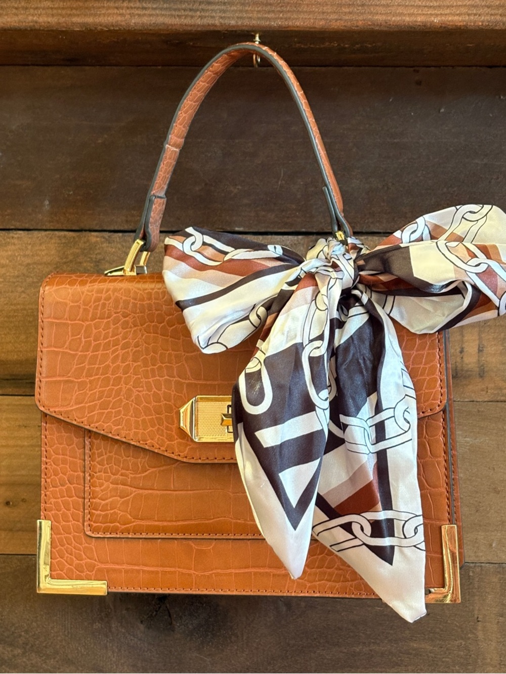 Aldo Glenda Croc Embossed Satchel + Matching Scarf NWOT